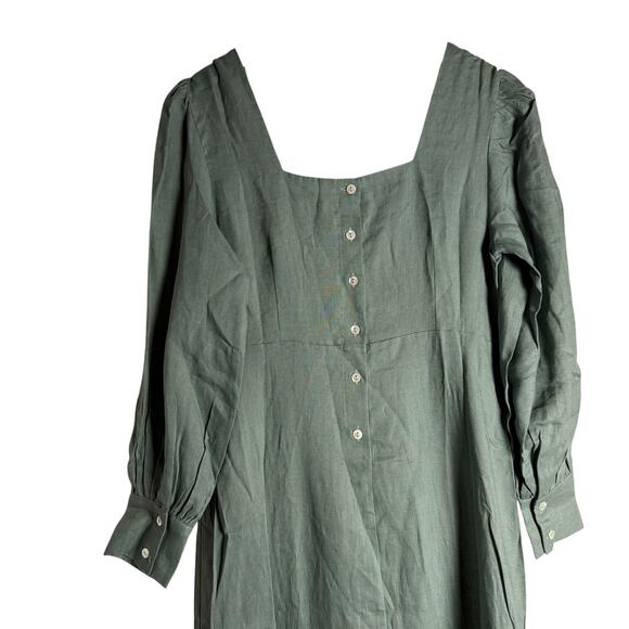 Harshman Bloom Sage Green Long Sleeve Square Neck Flounce Midi Dress Size S - Picture 9 of 12